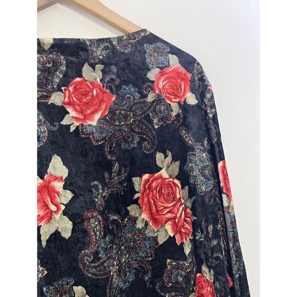 Whimsigoth Fairygoth Witchy 90s 3X Romantic Goth Floral Peasant Velvet Tunic Top - Picture 9 of 12